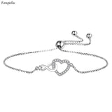 Adjustable 925 Silver Crystal Heart Bracelet For Women FQL23036