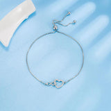 Adjustable 925 Silver Crystal Heart Bracelet For Women FQL23036