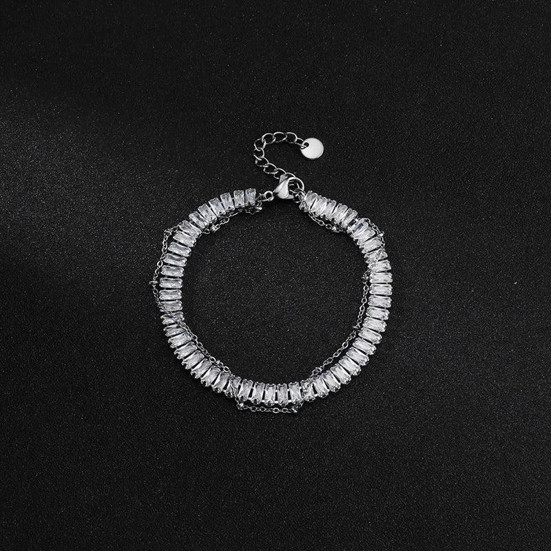 Zircon Stainless Steel Bracelet Double Chain Life Tree Bracelet