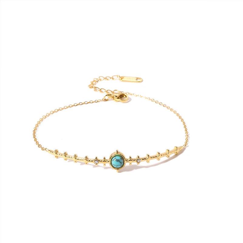 Turquoise Stone Cross Stainless Steel Bracelet Bangle for Women