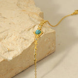 Turquoise Stone Cross Stainless Steel Bracelet Bangle for Women