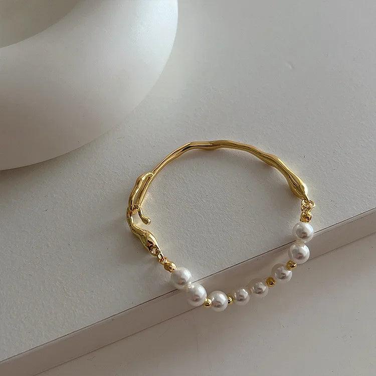 Irregular Silver Metal Pearl Bracelet Baroque Jewelry
