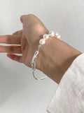 Irregular Silver Metal Pearl Bracelet Baroque Jewelry