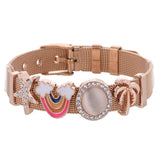 Rainbow Mesh Bracelet with Coconut Tree Charms, DIY Stainless Steel Jewelry Gift