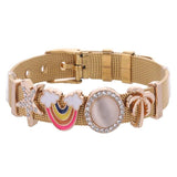 Rainbow Mesh Bracelet with Coconut Tree Charms, DIY Stainless Steel Jewelry Gift