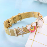 Rainbow Mesh Bracelet with Coconut Tree Charms, DIY Stainless Steel Jewelry Gift