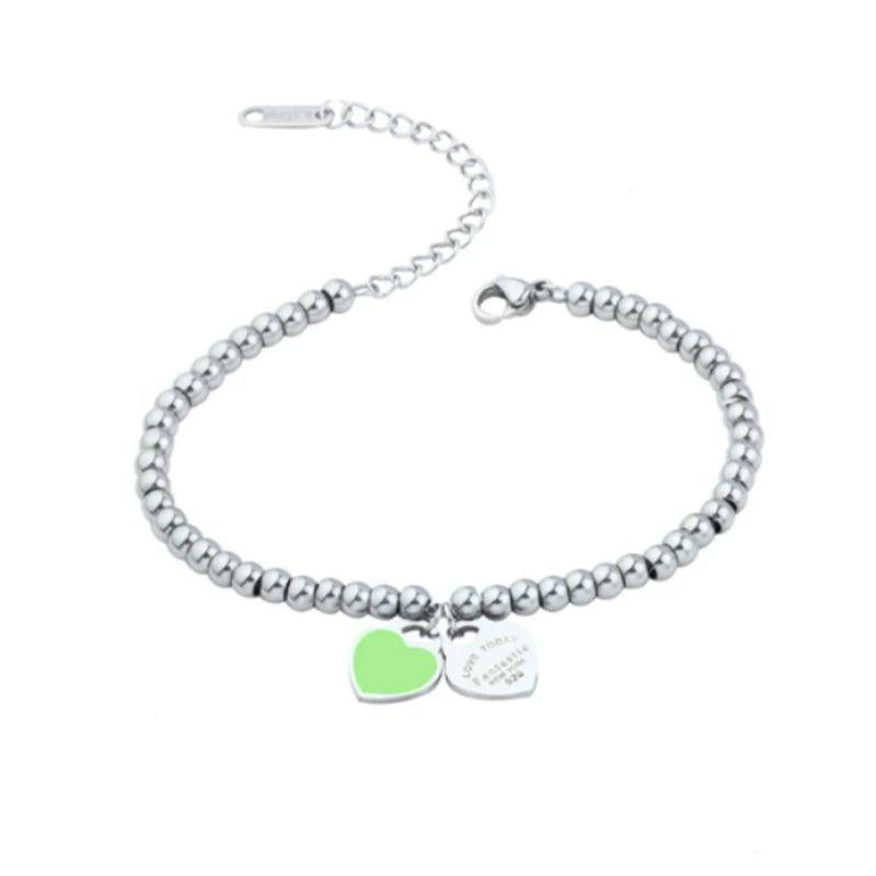 Women's 4mm Bead Bracelet Stainless Steel Star & Heart Charm Jewelry Gift