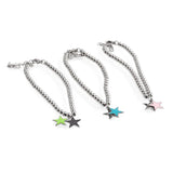 Women's 4mm Bead Bracelet Stainless Steel Star & Heart Charm Jewelry Gift