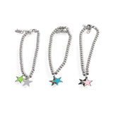 Women's 4mm Bead Bracelet Stainless Steel Star & Heart Charm Jewelry Gift