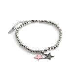 Women's 4mm Bead Bracelet Stainless Steel Star & Heart Charm Jewelry Gift