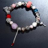 Heart Charm Bracelet with Crystal Beads - Fits Snake Chain