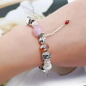 Heart Charm Bracelet with Crystal Beads - Fits Snake Chain