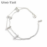 925 Tibetan Silver Double-Layer Crossbar Micro-Inlaid Bracelet Niche