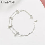 925 Tibetan Silver Double-Layer Crossbar Micro-Inlaid Bracelet Niche