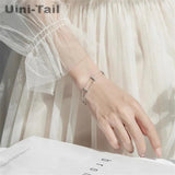 925 Tibetan Silver Double-Layer Crossbar Micro-Inlaid Bracelet Niche