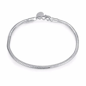 925 Stamp Silver Charm Bracelet Smooth Snake Bone Bracelet Wedding Gift Jewelry