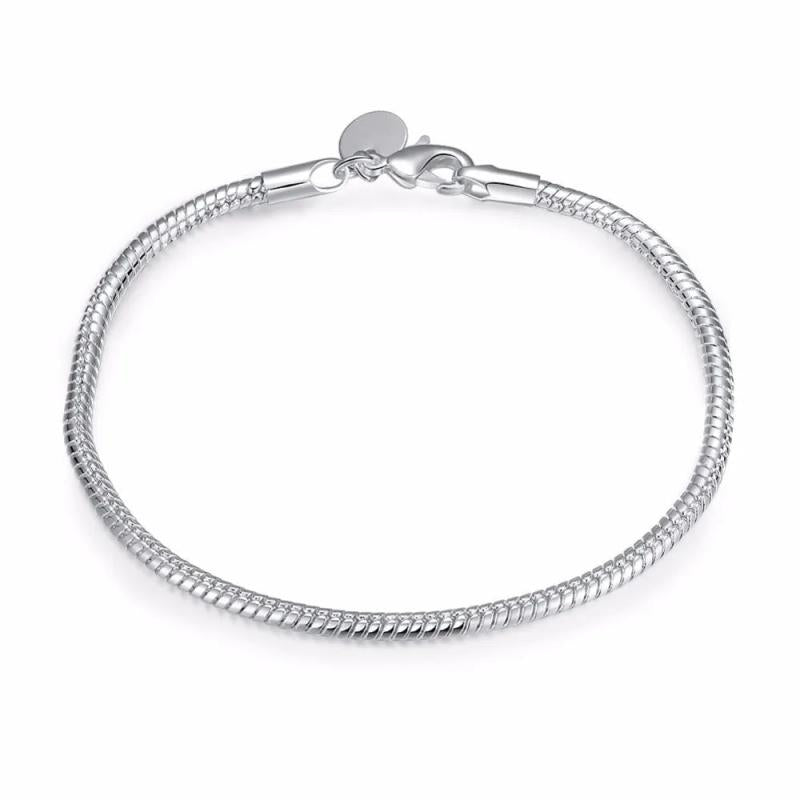 925 Stamp Silver Charm Bracelet Smooth Snake Bone Bracelet Wedding Gift Jewelry