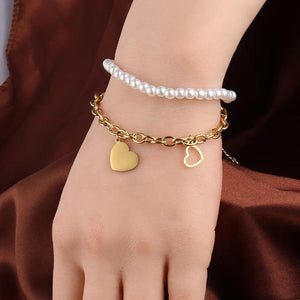 Stainless Steel Women's Heart Pearl Bracelet