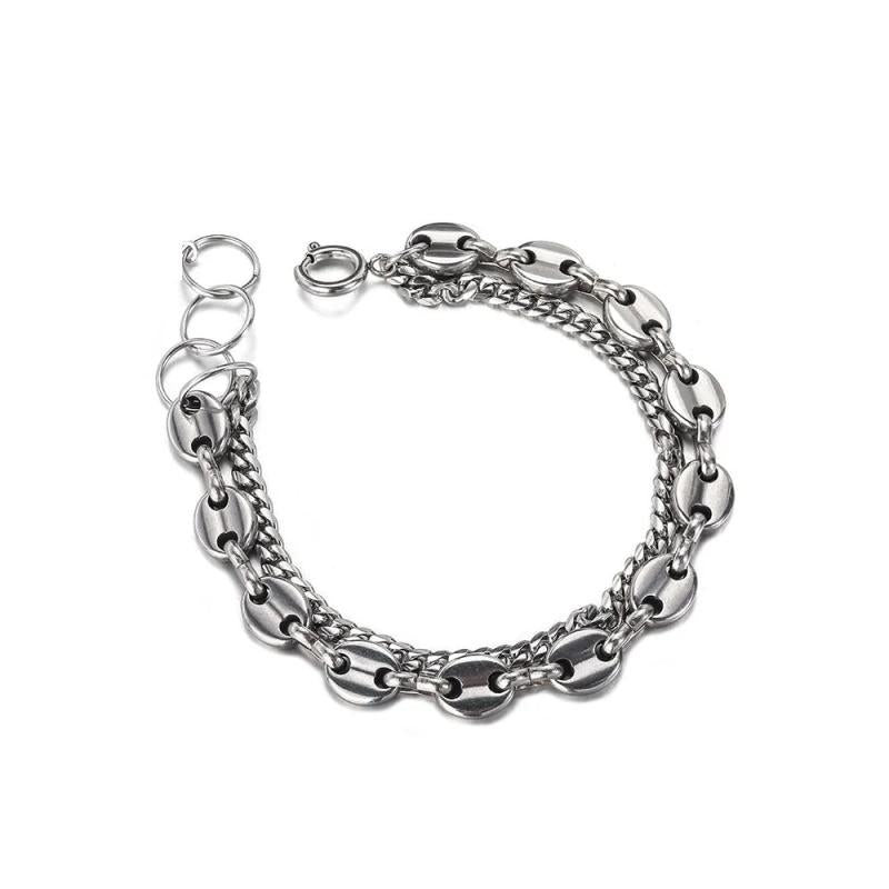 Coffee Bean Pig Nose Cuban Chain Bracelet Stainless Steel Jewelry