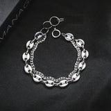Coffee Bean Pig Nose Cuban Chain Bracelet Stainless Steel Jewelry