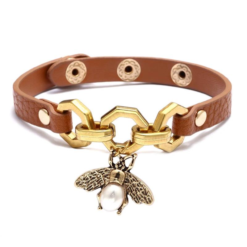 Bee Creative PU Leather Pearl Bracelet