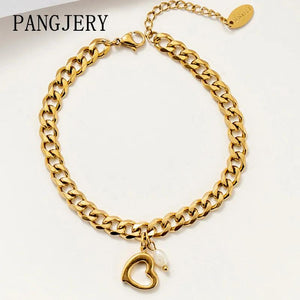 Vintage Stainless Steel Pearl Pendant Bracelet For Women
