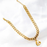 Vintage Stainless Steel Pearl Pendant Bracelet For Women