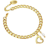 Vintage Stainless Steel Pearl Pendant Bracelet For Women