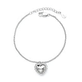 Silver Lace Love Heart Charm Pendant Bracelet for Women