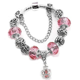 Vintage Silver Crystal Glass Crown Pendant Bracelet for Snake Chain