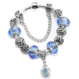 Vintage Silver Crystal Glass Crown Pendant Bracelet for Snake Chain