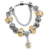 Vintage Silver Crystal Glass Crown Pendant Bracelet for Snake Chain