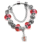 Vintage Silver Crystal Glass Crown Pendant Bracelet for Snake Chain