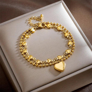 18K Stainless Steel Heart Bracelet for Women Men