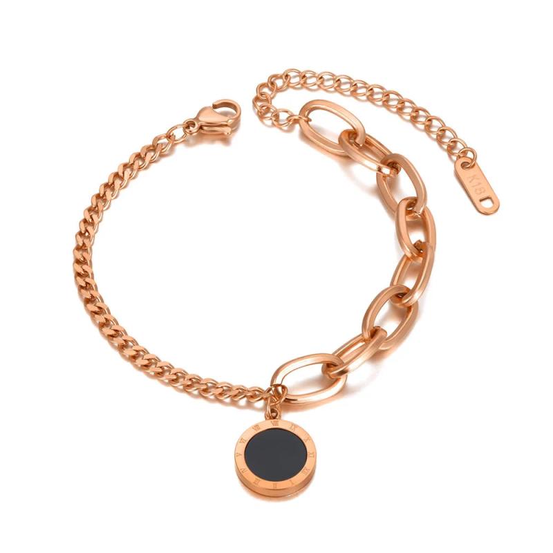 Vintage Stainless Steel Bohemia Chain Bracelet Roman Numerals Charm VB20143