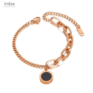 Vintage Stainless Steel Bohemia Chain Bracelet Roman Numerals Charm VB20143