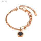 Vintage Stainless Steel Bohemia Chain Bracelet Roman Numerals Charm VB20143