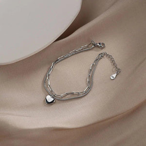 925 Stamp Silver Women's Snake Bone Chain Bracelets Heart Double Layer Jewelry