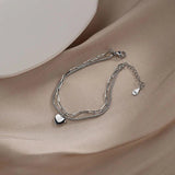 925 Stamp Silver Women's Snake Bone Chain Bracelets Heart Double Layer Jewelry