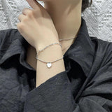 925 Stamp Silver Women's Snake Bone Chain Bracelets Heart Double Layer Jewelry