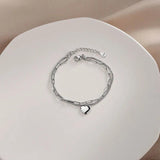 925 Stamp Silver Women's Snake Bone Chain Bracelets Heart Double Layer Jewelry