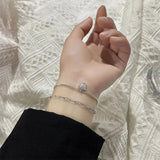 925 Stamp Silver Women's Snake Bone Chain Bracelets Heart Double Layer Jewelry