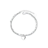 925 Stamp Silver Women's Snake Bone Chain Bracelets Heart Double Layer Jewelry