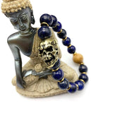Lapis Lazuli Brass Skull Head Hand Chain Bracelet Retro Punk Hiphop Men