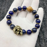 Lapis Lazuli Brass Skull Head Hand Chain Bracelet Retro Punk Hiphop Men