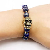 Lapis Lazuli Brass Skull Head Hand Chain Bracelet Retro Punk Hiphop Men