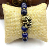 Lapis Lazuli Brass Skull Head Hand Chain Bracelet Retro Punk Hiphop Men