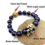 Lapis Lazuli Brass Skull Head Hand Chain Bracelet Retro Punk Hiphop Men