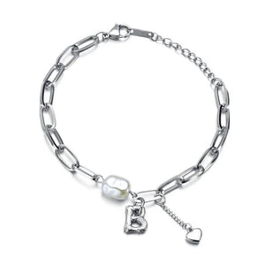 Pearl Letter B Pendant Bracelet Stainless Steel Chain Friendship Gift