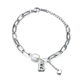 Pearl Letter B Pendant Bracelet Stainless Steel Chain Friendship Gift